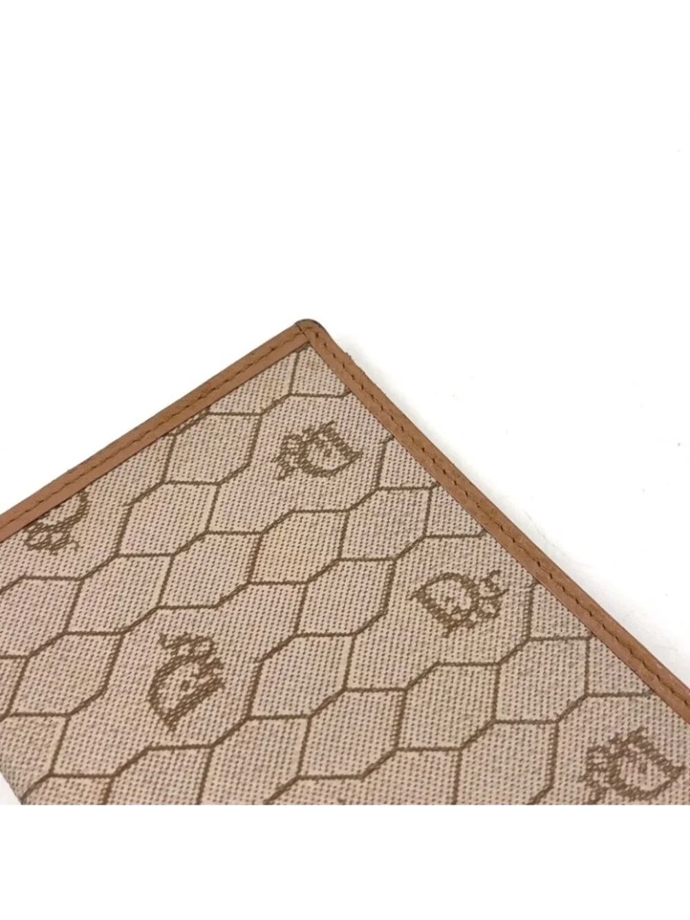 Dior Honeycomb Pattern Billfold Leather Beige Light Brown Wallet